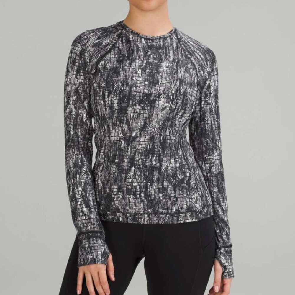 Lululemon Its Rulu Run Long Sleeve Shirt Lino Slide Alpine White Black Size 12